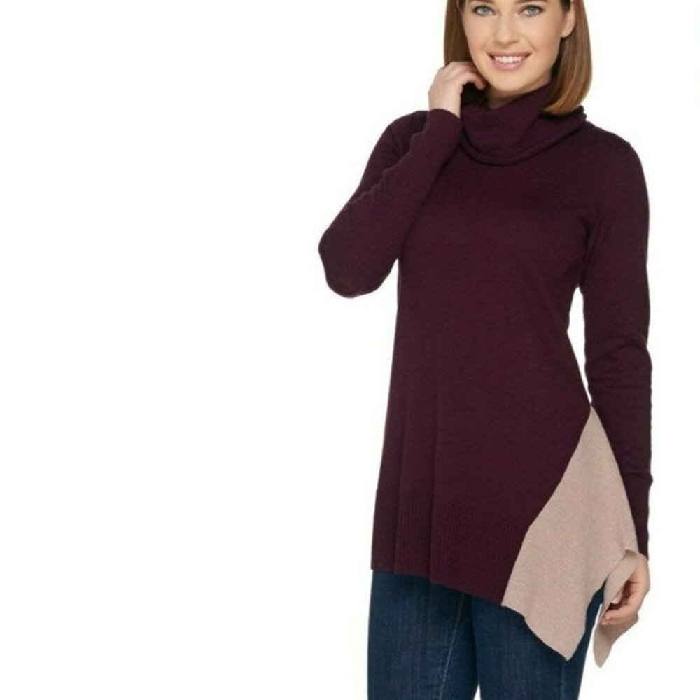 LOGO Lori Goldstein Cotton Cashmere Cowl Neck Knit